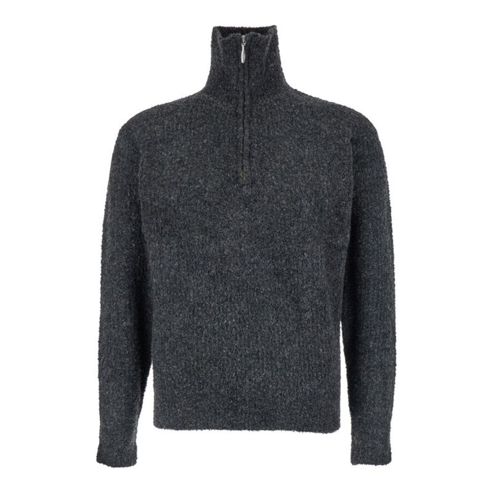 Tonywack Men Grey High Neck Swater With Zip In Wool Blend Man